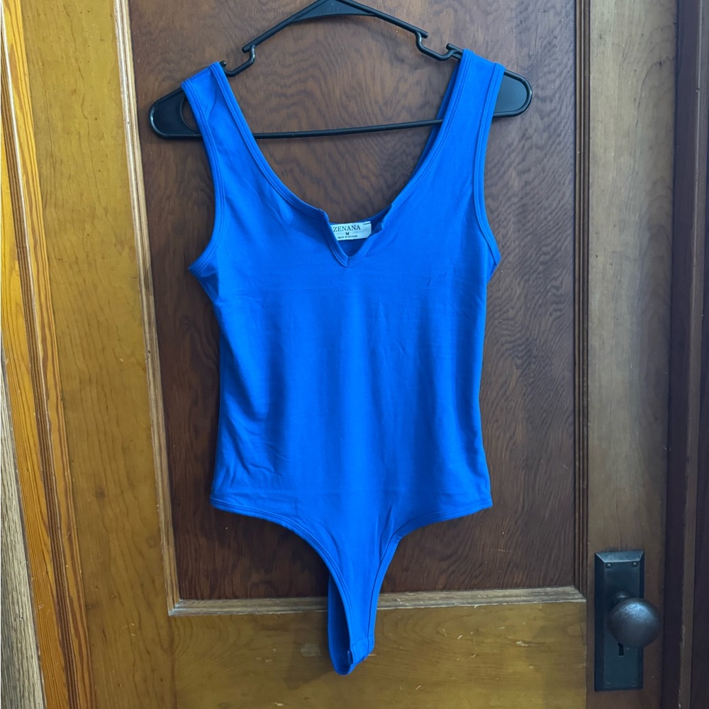 🆕 ✨Zenana Bodysuit Women's Small Medium Royal Blue V-Neck Layering Soft Stretchy